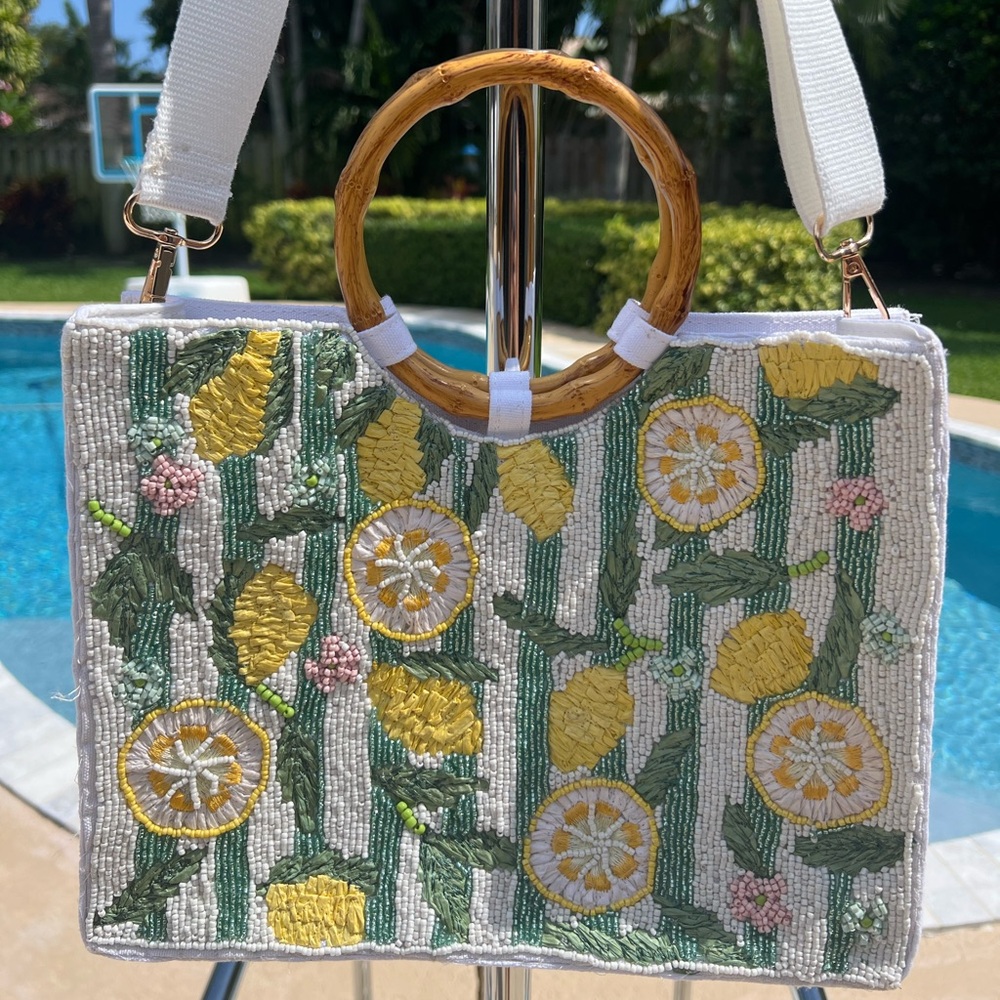 Sol and Mer Lemon Beaded Bag w/ Bamboo Handle  Viral TikTok Summer Bag